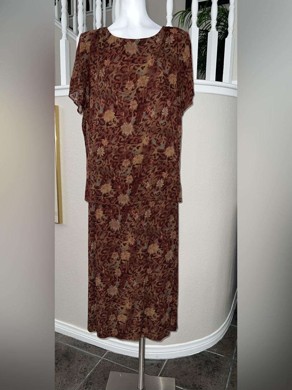Vintage 80’s Floral Print Dress Set in Brown & Olive